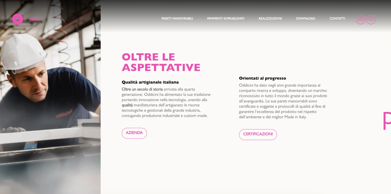 Sito web con scroll orizzontale per azienda di pareti manovrabili